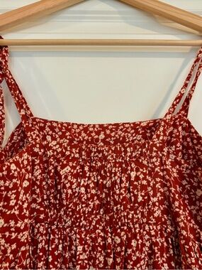 Old Navy Rust-Red Floral Smocked Midi Dress